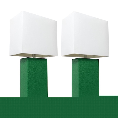 Star Brite Elegant Designs Modern Leather Table Lamp with White Fabric Shade - Green, 2PK ST2519692